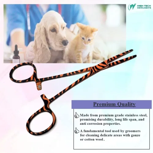 Vista 5 de Pinzas de hemostato para perros y gatos de 5.5 pulgadas con puntas dentadas STR para cuidado de los oídos, abrazaderas de bloqueo de trinquete