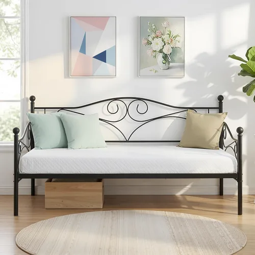 Vista 24 de VECELO - Marco de sofá cama de tamaño individual con soporte de listones de acero, cabecero, plataforma de cama para sala de estar, habitación