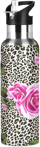 Vista 8 de Pink Roses Leopard Print Stainless Steel Vacuum Insulated Water Bottle 20 Oz Leakproof Water Bottles, BPA-Free Sport Water Bottle Insulated