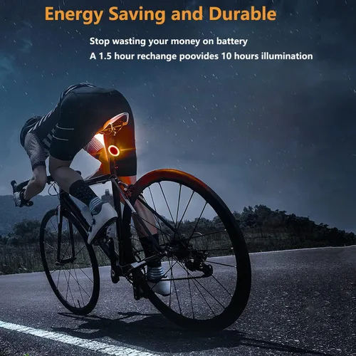 Vista 6 de Luz trasera de bicicleta, luz trasera LED recargable para bicicleta de noche, bonitos accesorios de bicicleta, luz trasera brillante