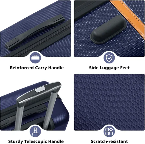Vista 5 de AnyZip Equipaje ABS+PC Hardside maleta ligera con ruedas giratorias TSA Lock, Azul oscuro
