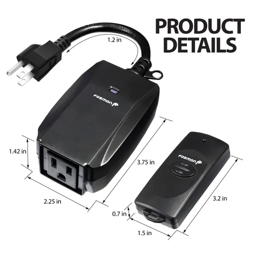 Vista 6 de Fosmon WavePoint - Interruptor de salida eléctrica inalámbrica con control remoto para exteriores, resistente a la intemperie, con enchufe de 3