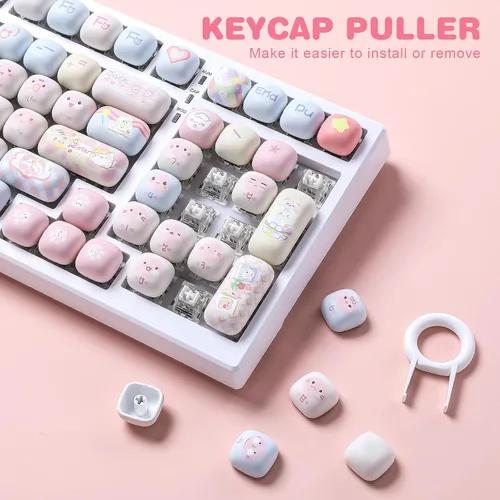 Vista 6 de YUNZII Lindas teclas personalizadas de gatito rosa, 141 teclas de tinte Sub PBT MOG Perfil juego de teclas para teclados mecánicos