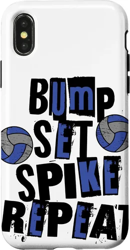 Vista 5 de iPhone XR Parents Girls Volleyball Bump Set Spike Repeat Blue & Black Case