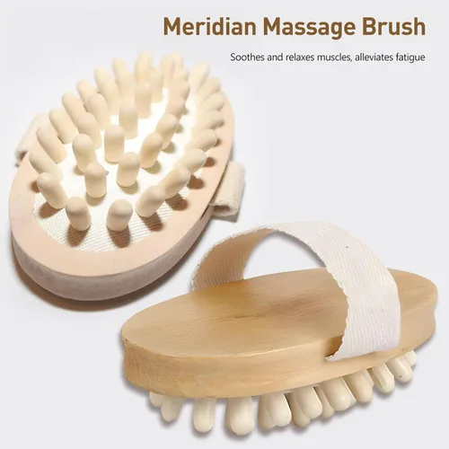 Vista 2 de Masajeador anticelulítico de madera natural Masajeador de mano de madera Cepillo corporal Cepillo para relajar el músculo Sauna Spa Cabeza Masaje