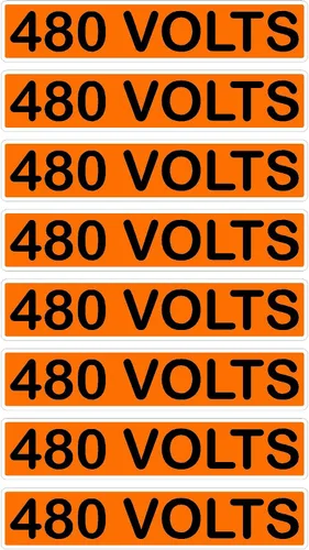 Vista 4 de Marcador eléctrico de voltaje de línea de conducto, 8 unidades, naranja, negro, Safety Decal Unlimited monofásico, trifásico, 110, 115, 120, 208