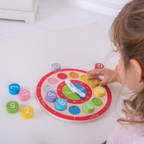 Vista 4 de Bigjigs Toys Reloj de enseñanza de madera - Cuente la hora