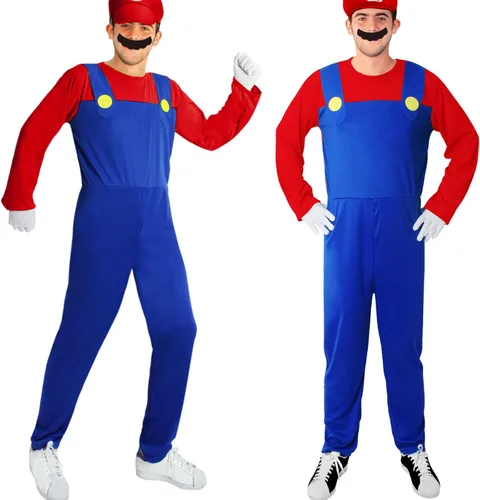 Vista 5 de Mario Costume for Adults Men-Halloween Costume Cosplay Jumpsuit with Accessory