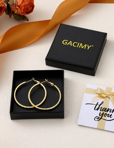 Vista 6 de Aretes de aro de corte de diamante para mujer, aro ligero y fino Dorado