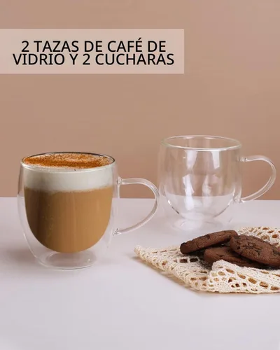 Vista 2 de LIBWYS Paquete de 2 tazas de café de doble pared, 8.5 onzas de borosilicato