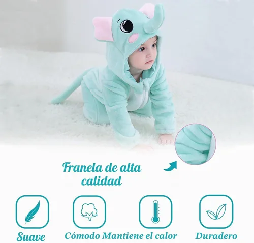 Vista 3 de TONWHAR - Disfraz para niños y bebés, disfraz de dinosaurio, tigre, animal, atuendo de fantasía, mameluco con capucha Elefante