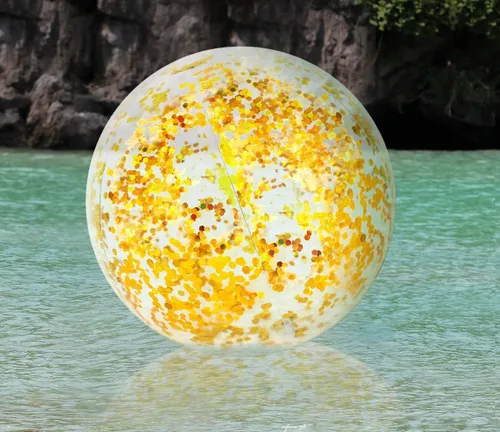 Vista 2 de PENTA ANGEL Pelota de playa con purpurina, 2 unidades, inflable, confeti, piscina, fiesta, pelota deportiva de arena transparente para exteriores