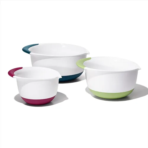 Vista 7 de OXO, juego de 3 cuencos para mezclar de plástico Good Grips – Asas de Blueberry, Jam & Seltzer, 4.7 LITROS, Grande
