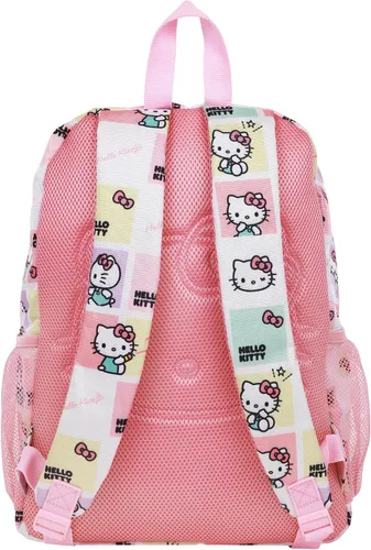 Vista 4 de Concept One Mochila Hello Kitty con lazo 3D de cara de felpa, bolsa de personajes Kawaii, rosa