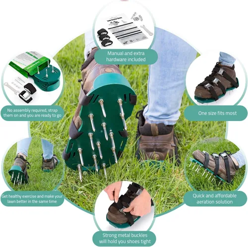Vista 3 de Abco Tech Zapatos aireadores de césped para césped, herramienta de aireación de patio con 3 correas ajustables y hebillas de metal de alta