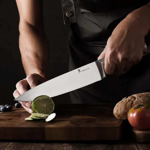 Vista 5 de Kangdelun Juego de cuchillos de cocina ultra afilados de 15 piezas con bloque de madera, mango ergonómico antideslizante exclusivo, acero 50CR15MOV