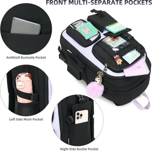 Vista 3 de LXYGD - Mochilas para laptop de 16 pulgadas, mochilas escolares universitarias, juego de 3 piezas con lonchera y estuche de lápices, mochilas