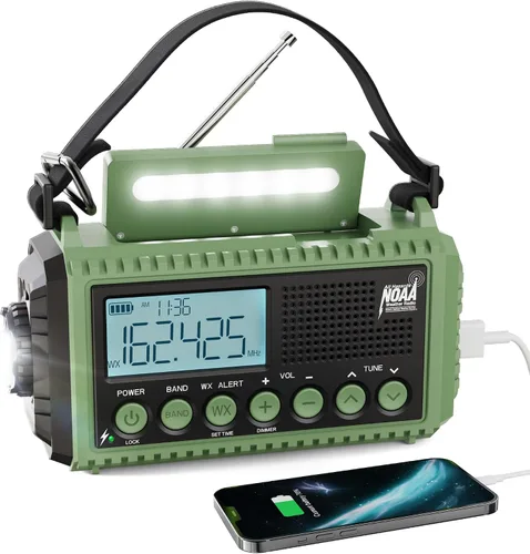 Vista 12 de Raynic - Radio meteorológica NOAA, radio de emergencia solar con manivela de 5000 mAh/18 500 mWh, radio portátil a batería con AM/FM/SW/NOAA
