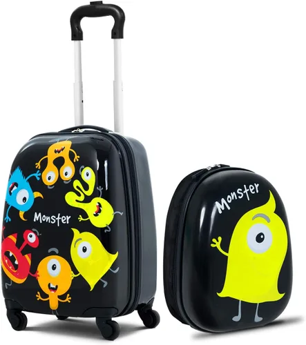 Vista 14 de GYMAX Juego de equipaje de mano para niños, maleta con ruedas de 12 y 16 pulgadas, 2 piezas Pony Corona
