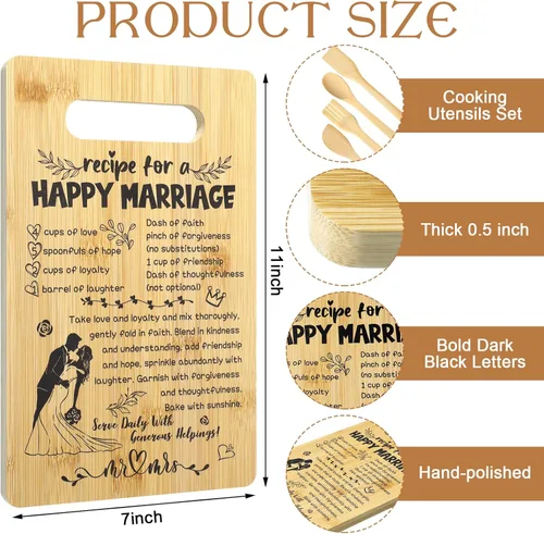 Vista 2 de BBTO Regalo de boda para pareja, regalos de despedida de soltera 2026 para novia y novio, receta para un matrimonio feliz, juego de tabla de cortar