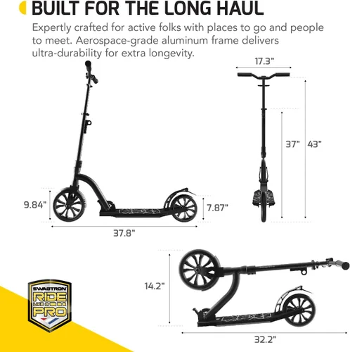 Vista 6 de Swagtron K9 Commuter Kick Scooter para adultos adolescentes plegable ligero altura ajustable para ciclistas de hasta 6 pies 5 pulgadas carga máxima