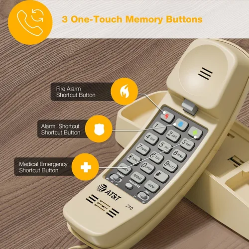 Vista 5 de AT&T Trimline 210 Teléfono fijo para casa, no requiere alimentación de CA, montaje en pared mejorado, teclado de botones grandes iluminado, 13