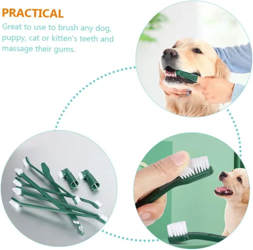 Vista 3 de 1 set de cepillo de dientes para mascotas para perros de doble cabeza cepillo de dientes para cachorro kit para cuidado bucal cerdas suaves para una