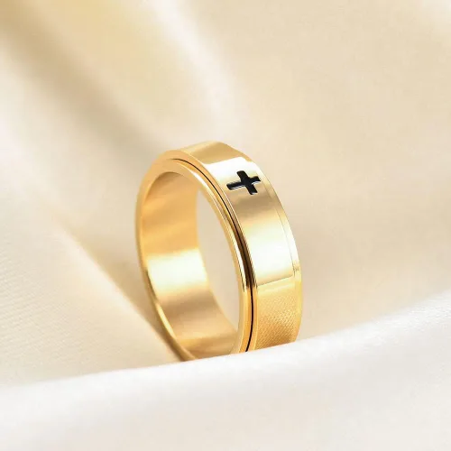 Vista 4 de Anillos de banda giratoria para aliviar el estrés y la ansiedad para hombres, mujeres y niñas para la ansiedad y el dedo giran libremente, acero