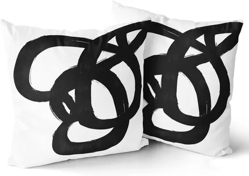 Vista 8 de Juego de 2 fundas de almohada decorativas en blanco y negro, fundas de almohada abstractas modernas de 16 x 16 pulgadas, fundas de cojín