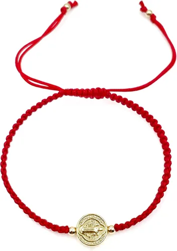 Vista 3 de St. Benedict Medal on Handcrafted Adjustable Red Cord Braided Bracelet - Protection Jewelry for Women