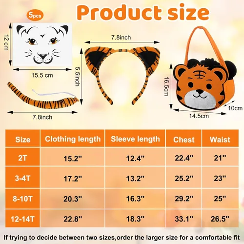 Vista 2 de Xtinmee El disfraz de tigre para niños incluye camiseta de manga larga, falda de tul, cesta de tigre, diadema de orejas de tigre, cola y calcomanía