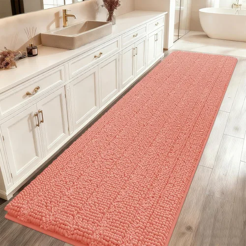 Vista 8 de ACCUMTEK - Juego de alfombras de baño a rayas beige de 3 piezas, ultrasuaves, antideslizantes de chenilla, alfombras de baño mullidas y absorbentes