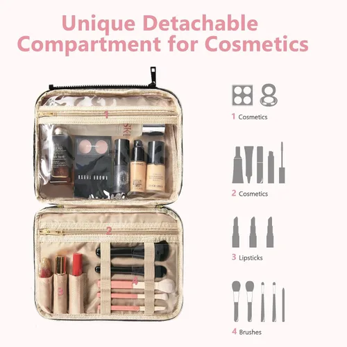 Vista 4 de Neceser de viaje desmontable para mujer – Neceser grande para mujeres que viajan – Bolsa de maquillaje colgante para cosméticos, organizador