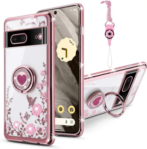 Vista 25 de Funda compatible con Google Pixel 6 Pro para mujer, con purpurina, suave, elegante, transparente, TPU de lujo, bonita funda protectora con correa
