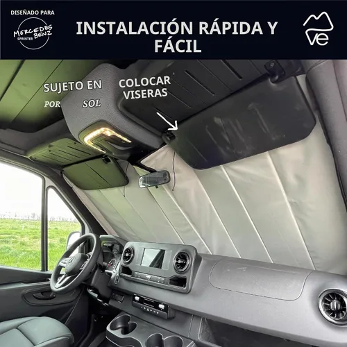 Vista 2 de VanEssential Cubierta magnética aislante de oscurecimiento para parabrisas delantero diseñada para Mercedes-Benz NCV3/VS30