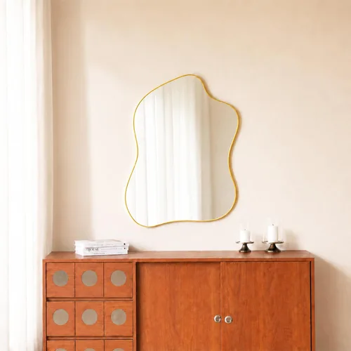 Vista 11 de Espejo de Pared Irregular Negro con Forma de Onda, Espejo de Pared con Marco de Metal para Baño, Dormitorio, Entrada, Sala de Estar, Decoración