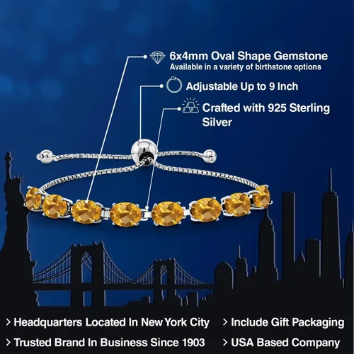 Vista 166 de Gem Stone King Pulsera de plata de ley 925 con piedra natal ovalada de 0.276 x 0.197 in para mujer, totalmente ajustable hasta 9 pulgadas