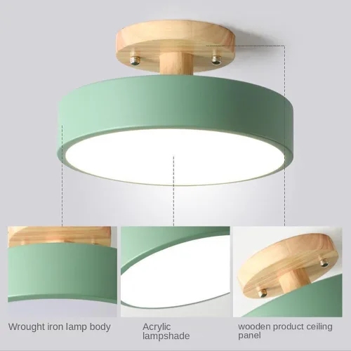 Vista 5 de Lámpara de techo empotrada de madera moderna, accesorio de montaje semi Verde