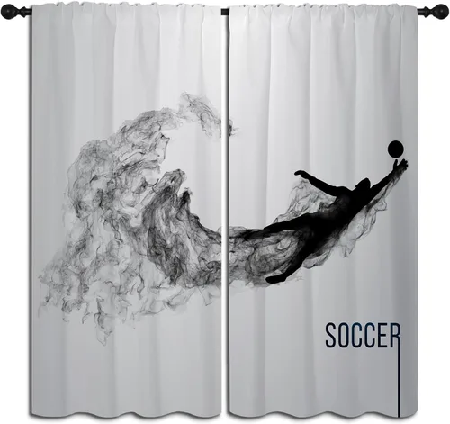 Vista 14 de Cortinas opacas deportivas para niños y niñas, decoración de oscurecimiento de habitación, arte abstracto de jugador de fútbol americano, silueta