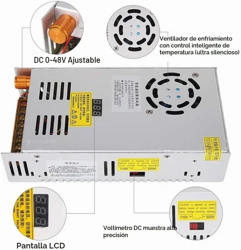 Vista 3 de Convertidor de voltaje de corriente CC ajustable AC 110V-220V a DC 0-48V 10A