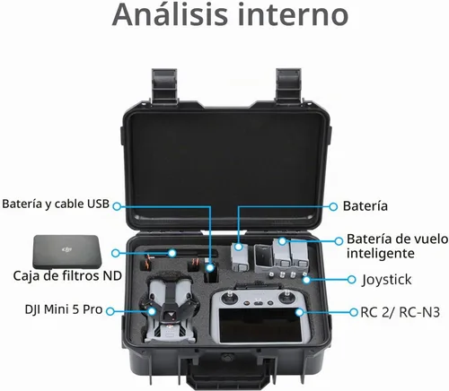 Vista 2 de Mini 5 Pro Estuche de transporte duro, estuche de almacenamiento de viaje portátil para DJI Mini 5 Pro Accesorios para RC 2/RC-N3 controlador