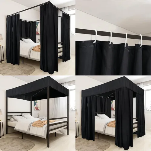 Vista 4 de Cortinas de cama con dosel negro con 4 postes de esquina, cortina