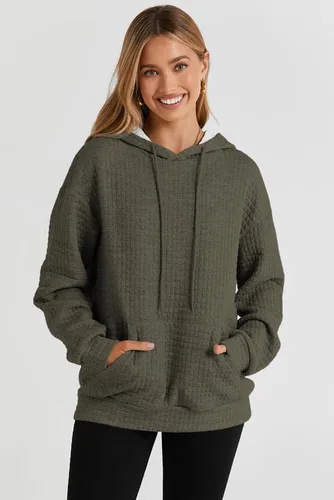 Vista 4 de SHEWIN Sudaderas con capucha para mujer, estilo casual, manga larga, con cordón y bolsillo