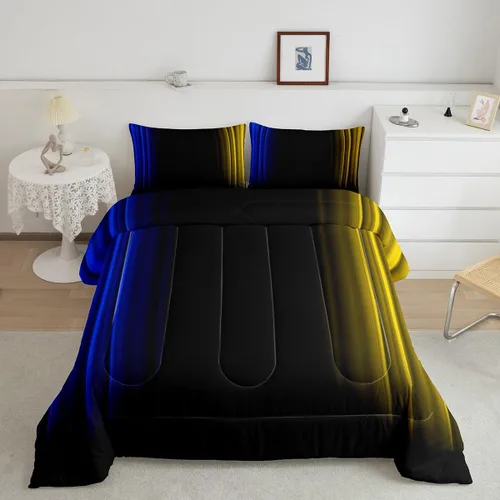Vista 8 de Feelyou Juego de edredón geométrico degradado para adolescentes, tamaño individual, para niños y mujeres, azul, rojo y negro, juego de ropa de cama