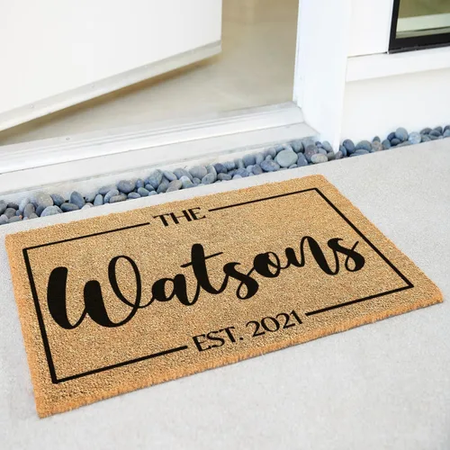 Vista 4 de Regalos de inauguración de casa para nuevo hogar, tapete personalizado, 3 tamaños - 6 diseños, tapete personalizado con nombre de familia, tapete