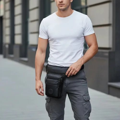 Vista 4 de Bolsa impermeable de pierna caída, bolsa de muslos con múltiples bolsillos Negro