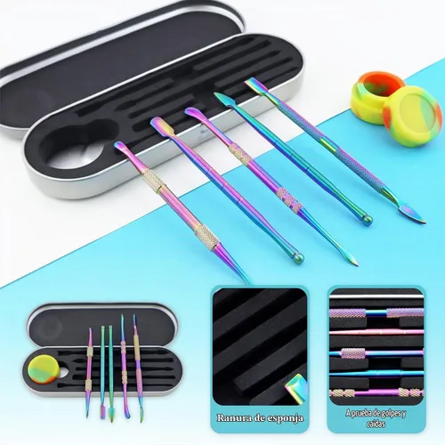 Vista 4 de YETOOME Juego de 6 herramientas de tallado de cera con recipiente de silicona de 0.2 fl oz (0.2 fl oz) y funda de metal portátil, herramienta