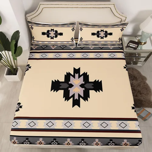Vista 8 de Juego de sábanas bajeras de diseño nativo americano del suroeste para niños, niñas y adolescentes, juego de ropa de cama tribal para niños, niñas