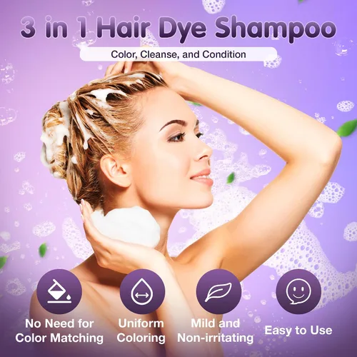 Vista 5 de Leorx Champú 3 en 1 para teñir el cabello marrón, color para refrescar el cabello, coloración herbaria instantánea para mujeres y hombres, 16.9
