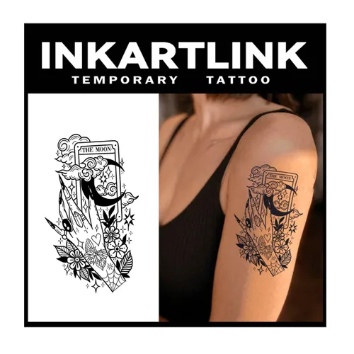 Vista 5 de INKARTLINK Tattoo Tech, 2 hojas de tatuaje semipermanente mediano, tatuajes temporales de diseño artístico para adultos, dura 1-2 semanas